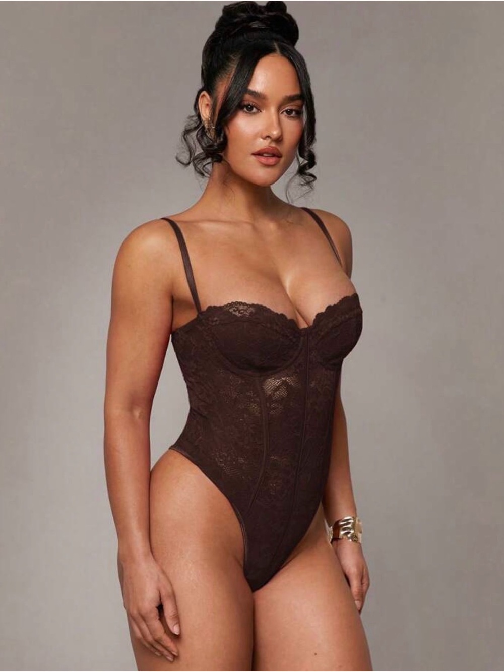 Fashion Nova Chocolate Lace Bustier Bodysuit
